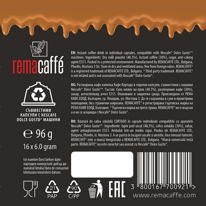 REMACAFFÉ Cortado capsules, 16 pcs., compatible with Dolce Gusto coffee machines
