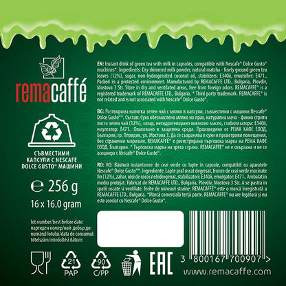 REMACAFFÉ Matcha Latte capsules, 16 pcs., compatible with Dolce Gusto coffee machines